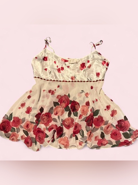 california dynasty Tops - Vintage California Dynasty Rose Spaghetti-Strap Babydoll Top